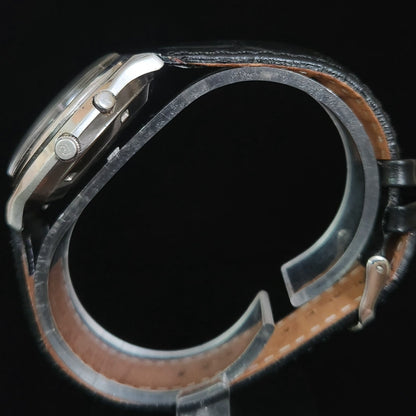 Vintage Ricoh R31 Black Face Automatic 21 Jewels Black Croco Leather Strap Men's Wrist Watch S151