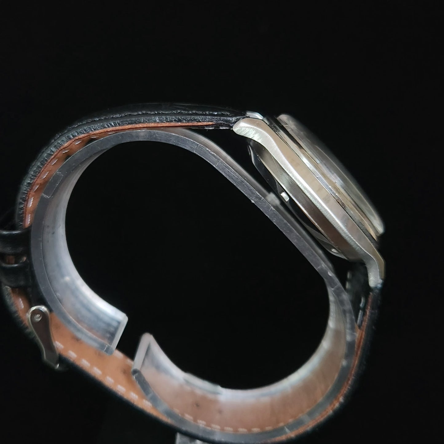 Vintage Ricoh R31 Black Face Automatic 21 Jewels Black Croco Leather Strap Men's Wrist Watch S151