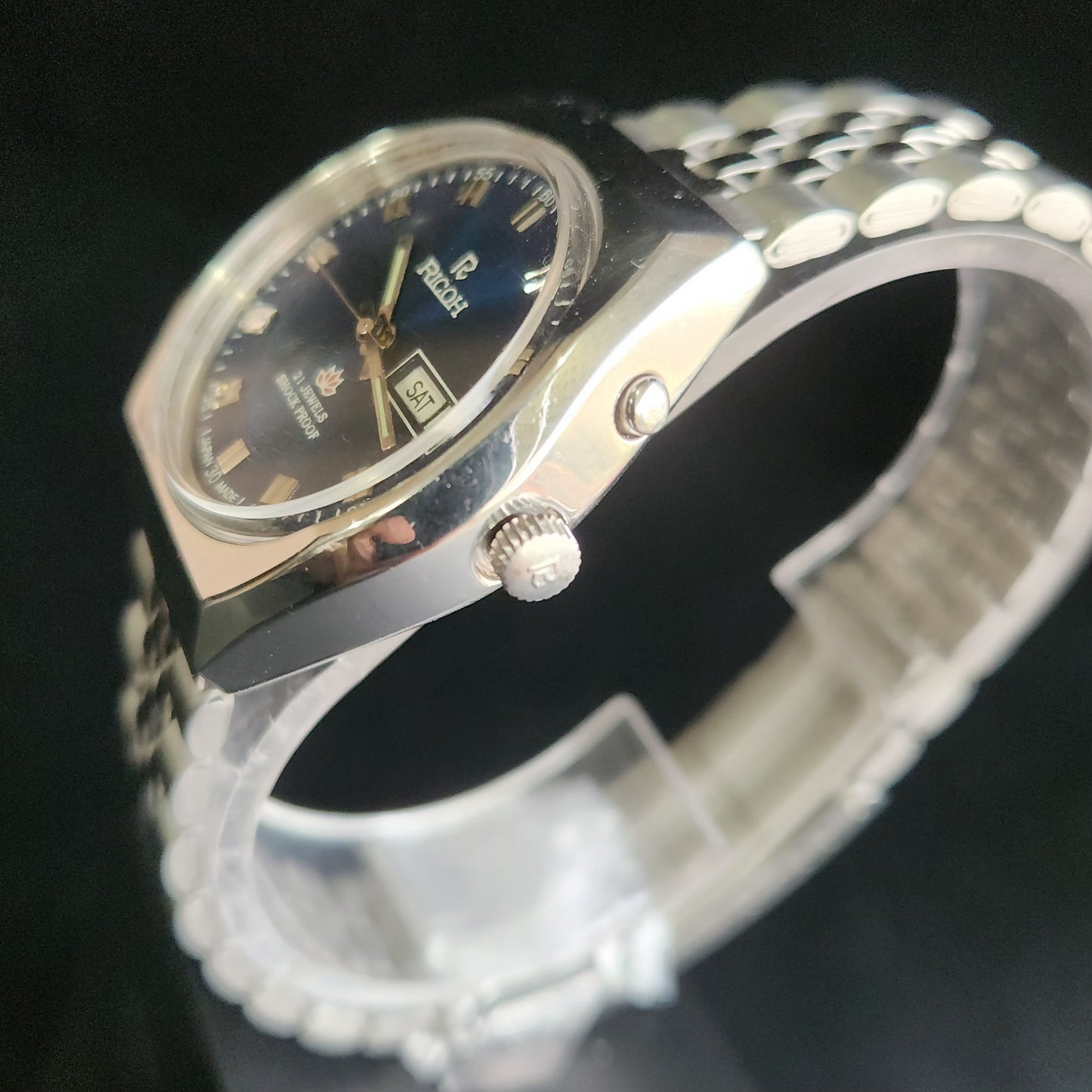 Vintage Ricoh R31 Blue Face Automatic 21 Jewels Jubliee Bracelet Men's Wrist Watch S148
