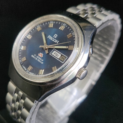 Vintage Ricoh R31 Blue Face Automatic 21 Jewels Jubliee Bracelet Men's Wrist Watch S149