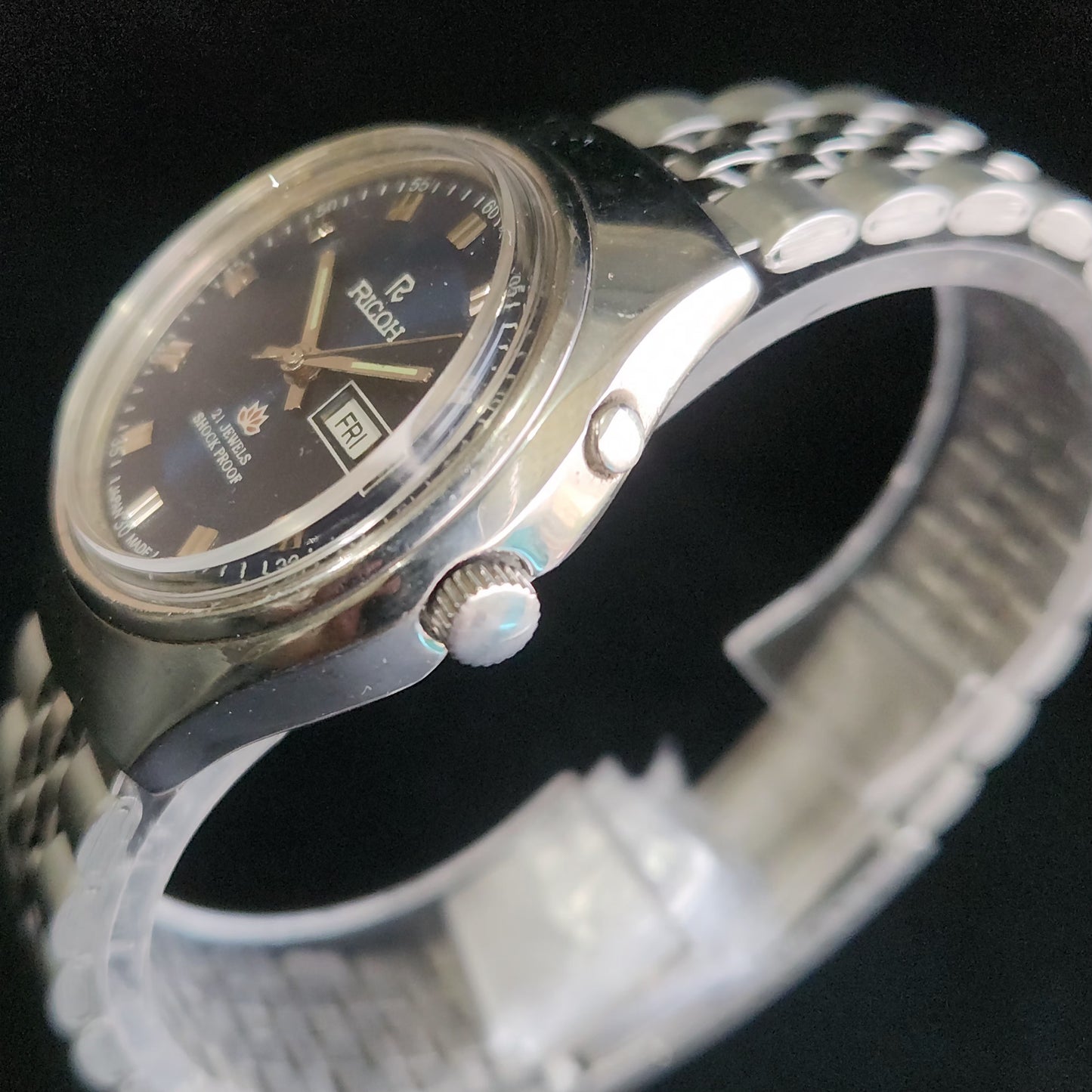 Vintage Ricoh R31 Blue Face Automatic 21 Jewels Jubliee Bracelet Men's Wrist Watch S149