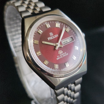 Vintage Ricoh R31 Red Face Automatic 21 Jewels Jubliee Bracelet Men's Wrist Watch S150