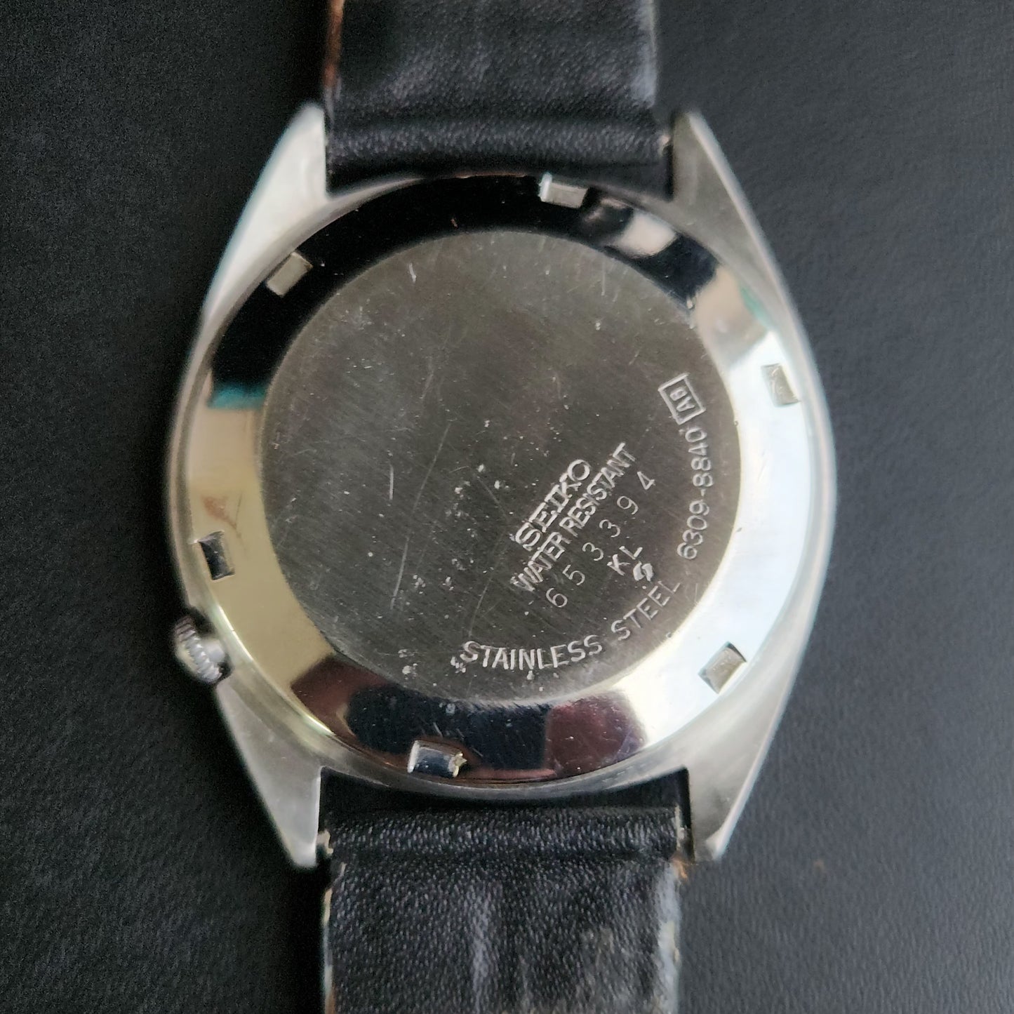 Vintage 1976 Original Seiko 5 Automatic 6309-8840 Black Face Black band 17 Jewels Day-Date Japanese Men's Wrist Watch S166