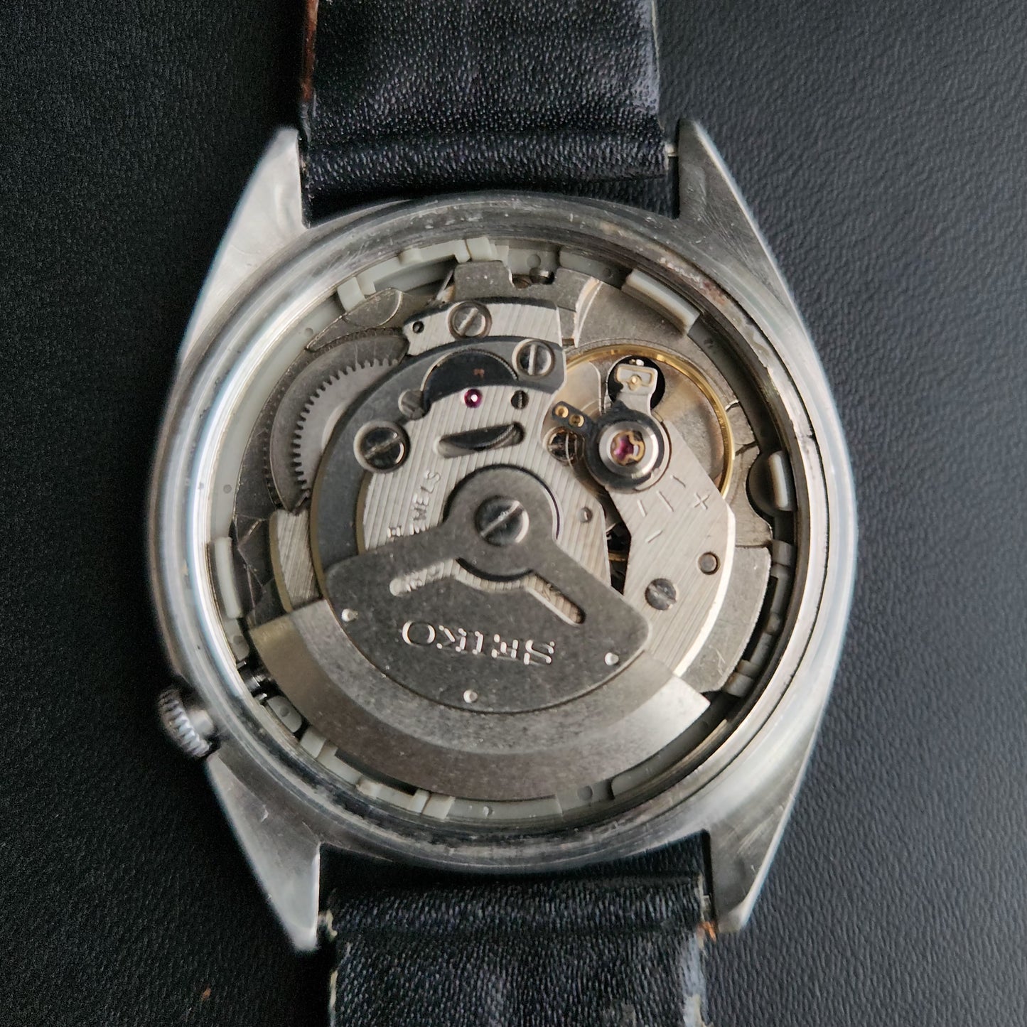 Vintage 1976 Original Seiko 5 Automatic 6309-8840 Black Face Black band 17 Jewels Day-Date Japanese Men's Wrist Watch S166
