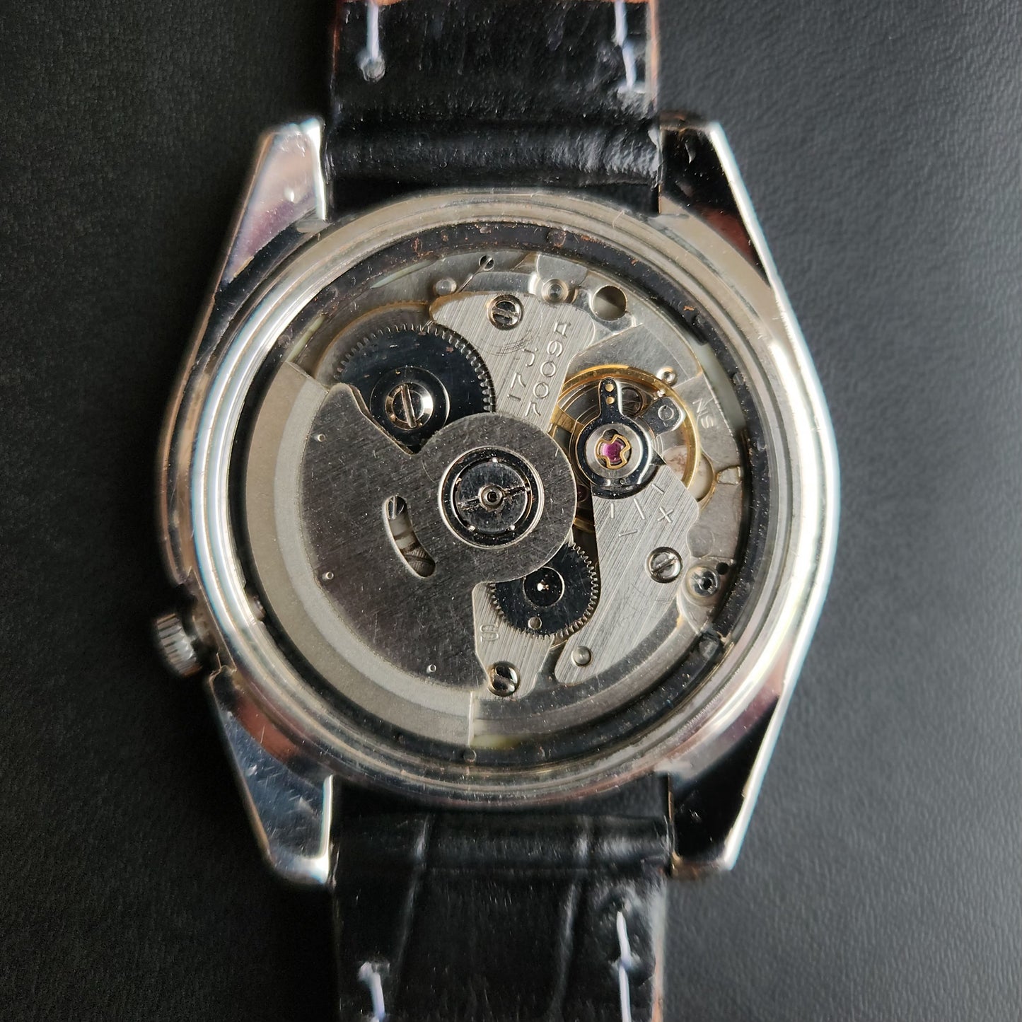Vintage 1980 Original Seiko 5 Automatic 7009-3160 Silver Face Black Band 17 Jewels Day-Date Japanese Men's Wrist Watch S160