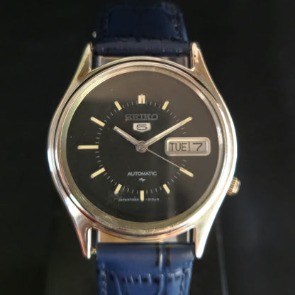 Vintage 1980 Original Seiko 5 Automatic 7009-876A Black Face 17 Jewels Day-Date Japanese Men's Wrist Watch OG01