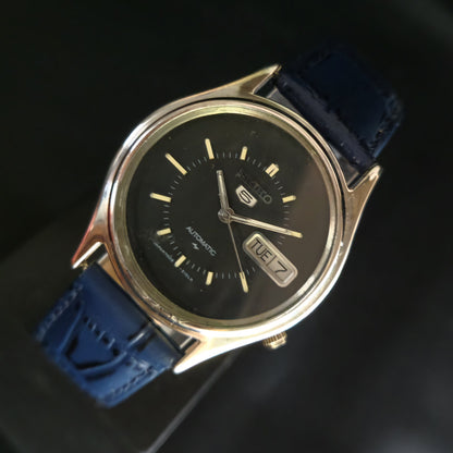Vintage 1980 Original Seiko 5 Automatic 7009-876A Black Face 17 Jewels Day-Date Japanese Men's Wrist Watch OG01