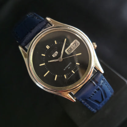 Vintage 1980 Original Seiko 5 Automatic 7009-876A Black Face 17 Jewels Day-Date Japanese Men's Wrist Watch OG01