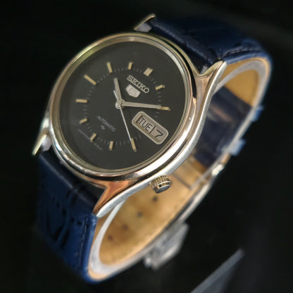 Vintage 1980 Original Seiko 5 Automatic 7009-876A Black Face 17 Jewels Day-Date Japanese Men's Wrist Watch OG01