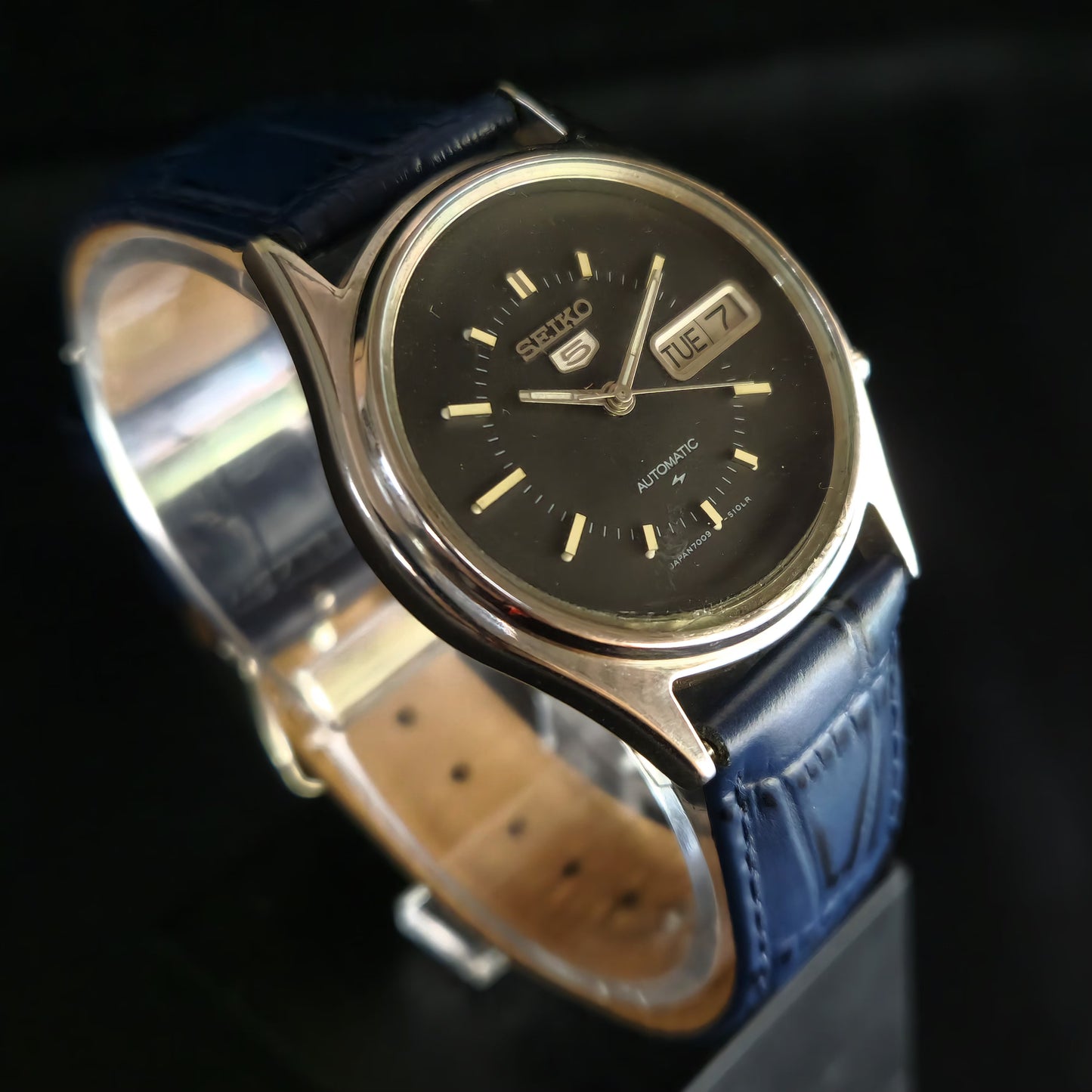 Vintage 1980 Original Seiko 5 Automatic 7009-876A Black Face 17 Jewels Day-Date Japanese Men's Wrist Watch OG01