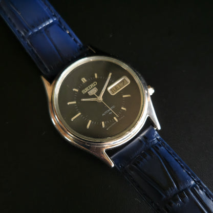 Vintage 1980 Original Seiko 5 Automatic 7009-876A Black Face 17 Jewels Day-Date Japanese Men's Wrist Watch OG01