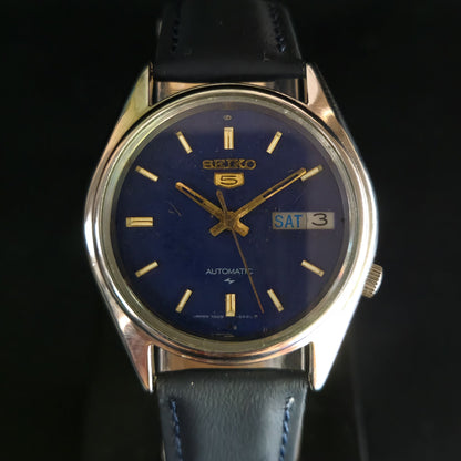 Vintage 1980 Original Seiko 5 Automatic 7009-3170 Blue Face 17 Jewels Day-Date Japanese Men's Wrist Watch OG02