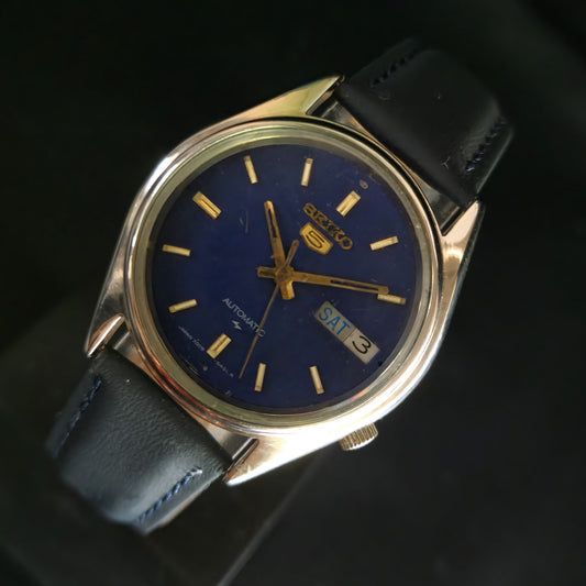 Vintage 1980 Original Seiko 5 Automatic 7009-3170 Blue Face 17 Jewels Day-Date Japanese Men's Wrist Watch OG02