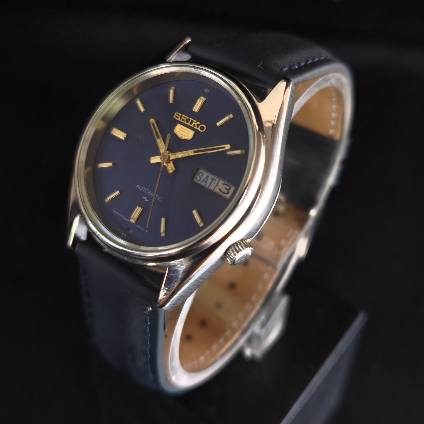 Vintage 1980 Original Seiko 5 Automatic 7009-3170 Blue Face 17 Jewels Day-Date Japanese Men's Wrist Watch OG02