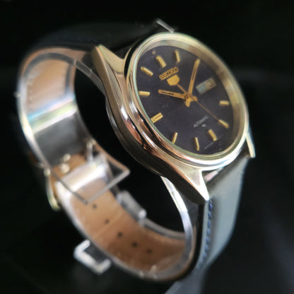Vintage 1980 Original Seiko 5 Automatic 7009-3170 Blue Face 17 Jewels Day-Date Japanese Men's Wrist Watch OG02