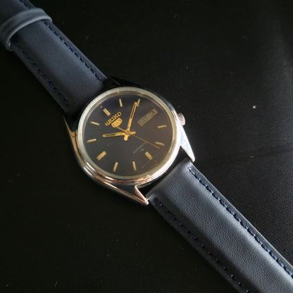 Vintage 1980 Original Seiko 5 Automatic 7009-3170 Blue Face 17 Jewels Day-Date Japanese Men's Wrist Watch OG02