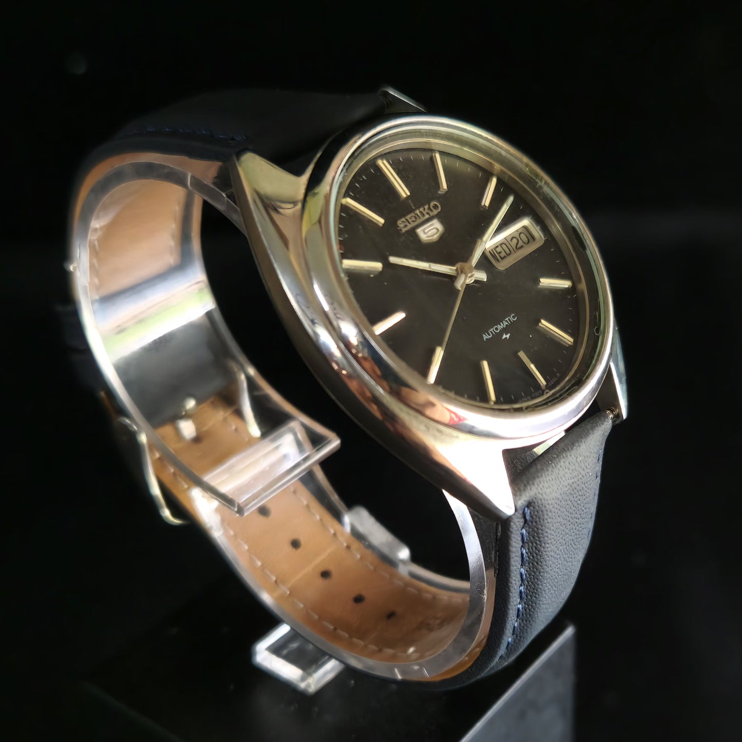 Vintage 1980 Original Seiko 5 Automatic 7009-3130 Black Face 17 Jewels Day-Date Japanese Men's Wrist Watch OG3