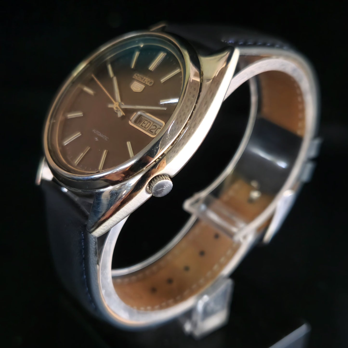 Vintage 1980 Original Seiko 5 Automatic 7009-3130 Black Face 17 Jewels Day-Date Japanese Men's Wrist Watch OG3
