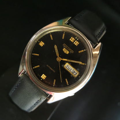 Vintage 1980 Original Seiko 5 Automatic 6309-6240 Black Face 17 Jewels Day-Date Japanese Men's Wrist Watch OG4