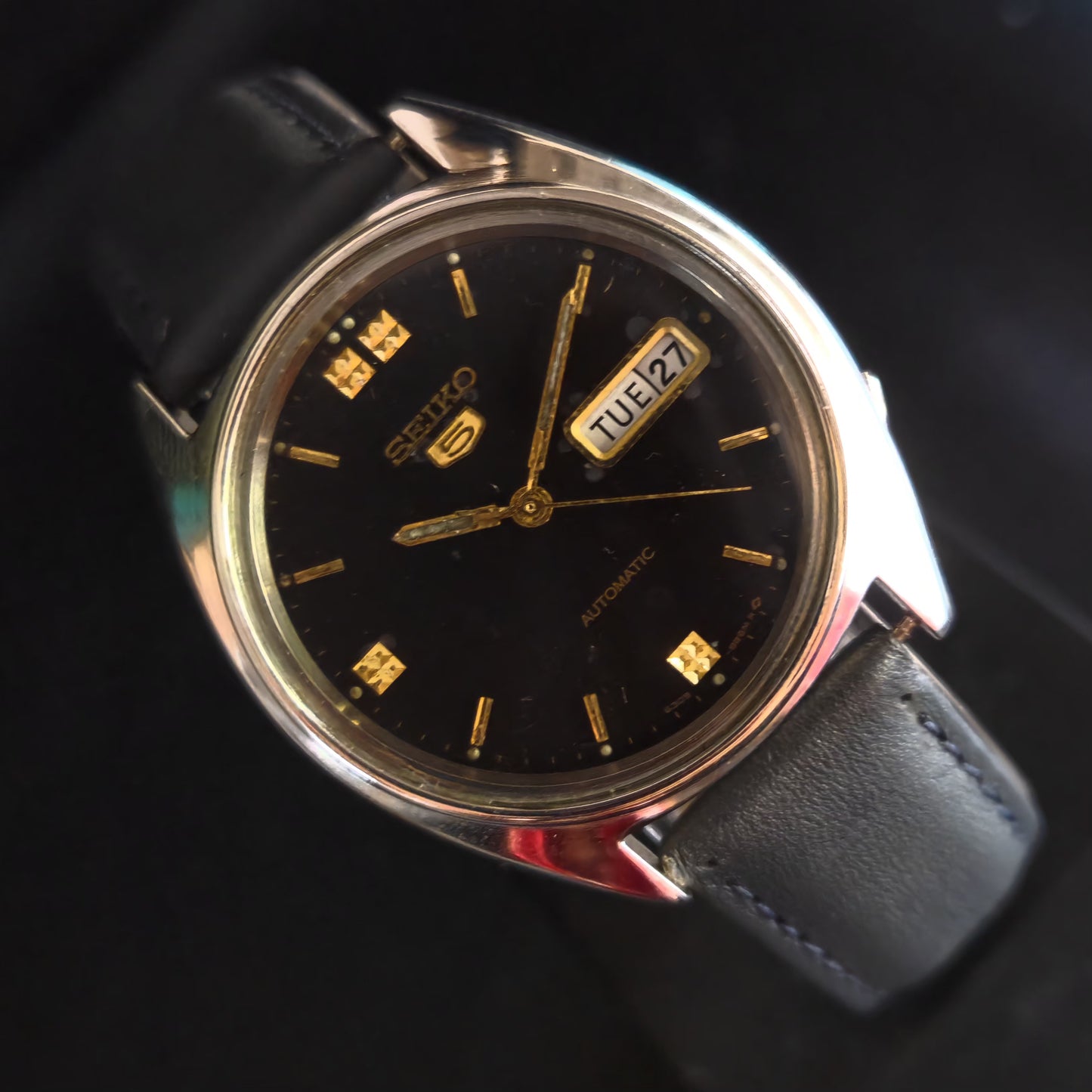 Vintage 1980 Original Seiko 5 Automatic 6309-6240 Black Face 17 Jewels Day-Date Japanese Men's Wrist Watch OG4