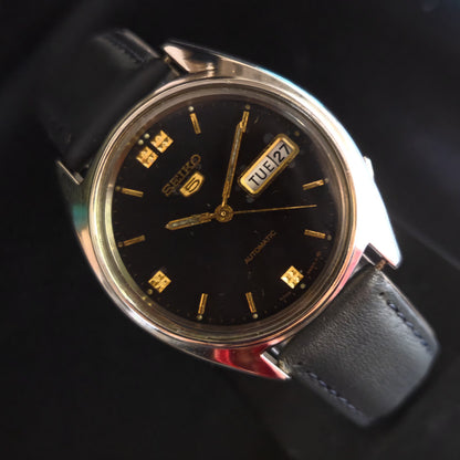 Vintage 1980 Original Seiko 5 Automatic 6309-6240 Black Face 17 Jewels Day-Date Japanese Men's Wrist Watch OG4