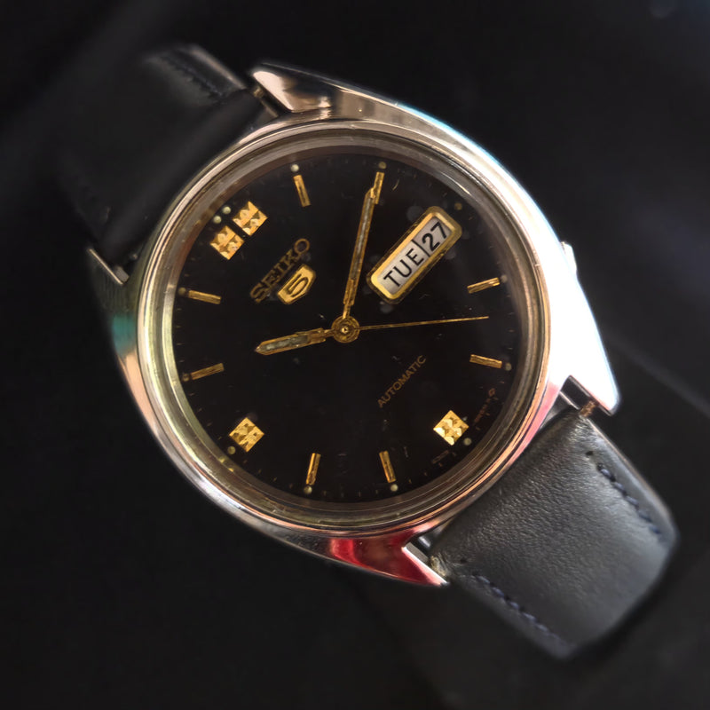 Vintage 1980 Original Seiko 5 Automatic 6309-6240 Black Face 17 Jewels Day-Date Japanese Men's Wrist Watch OG4