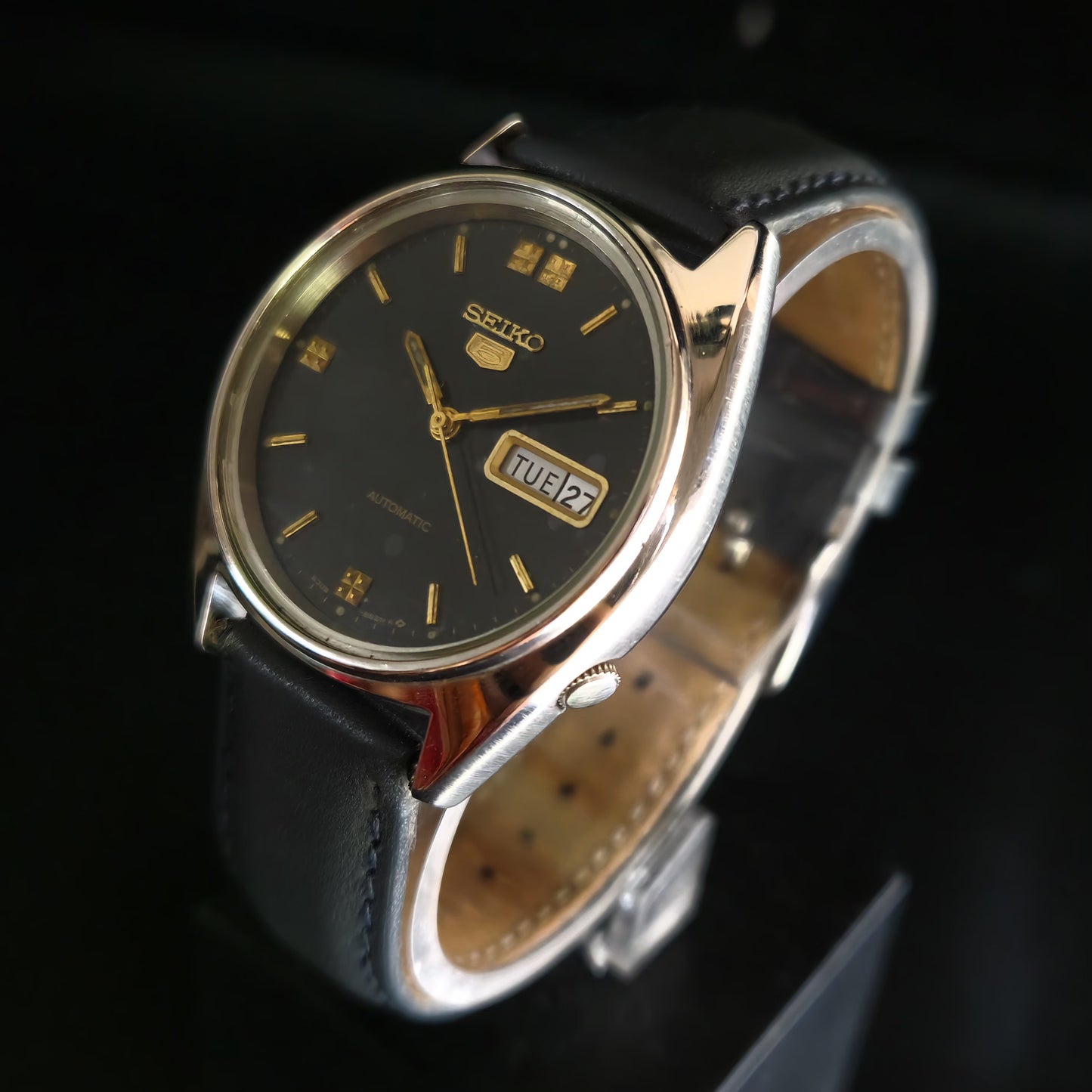Vintage 1980 Original Seiko 5 Automatic 6309-6240 Black Face 17 Jewels Day-Date Japanese Men's Wrist Watch OG4