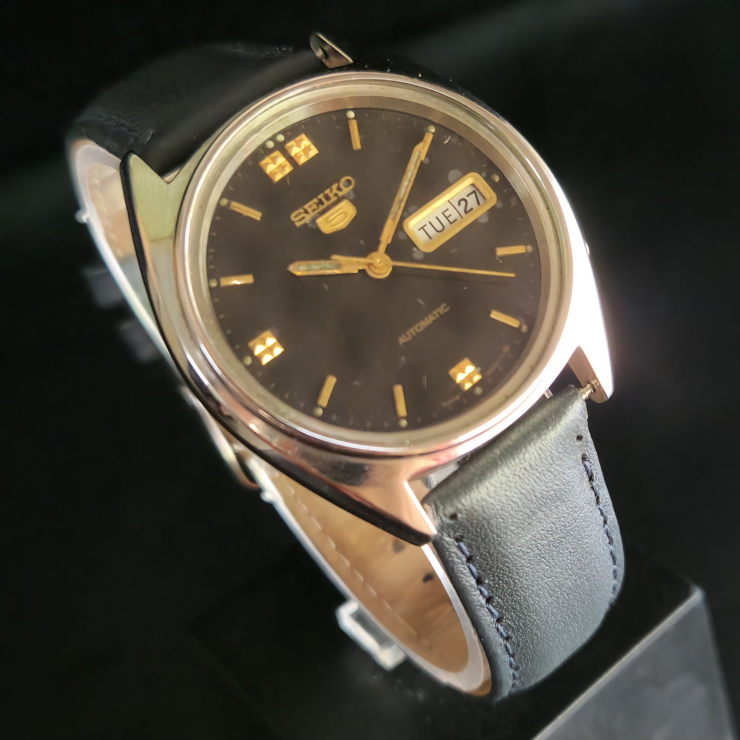 Vintage 1980 Original Seiko 5 Automatic 6309-6240 Black Face 17 Jewels Day-Date Japanese Men's Wrist Watch OG4