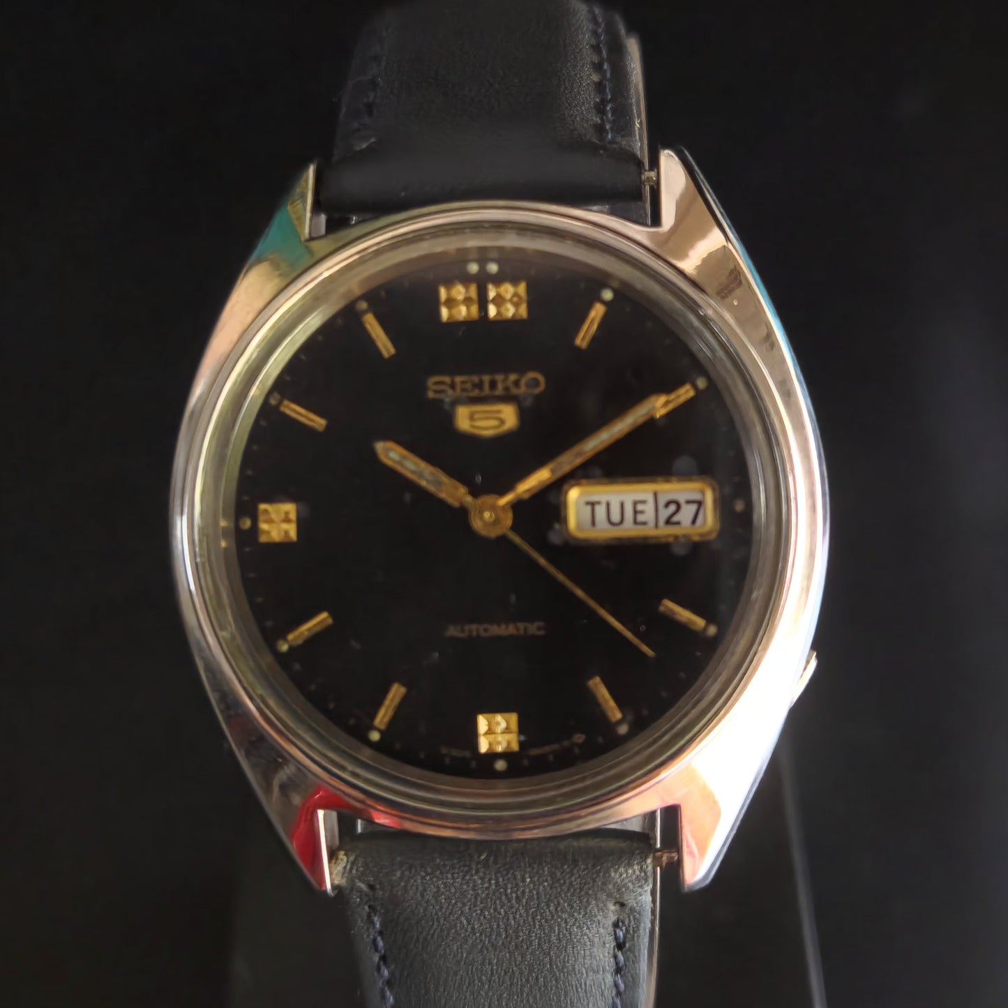 Vintage 1980 Original Seiko 5 Automatic 6309-6240 Black Face 17 Jewels Day-Date Japanese Men's Wrist Watch OG4