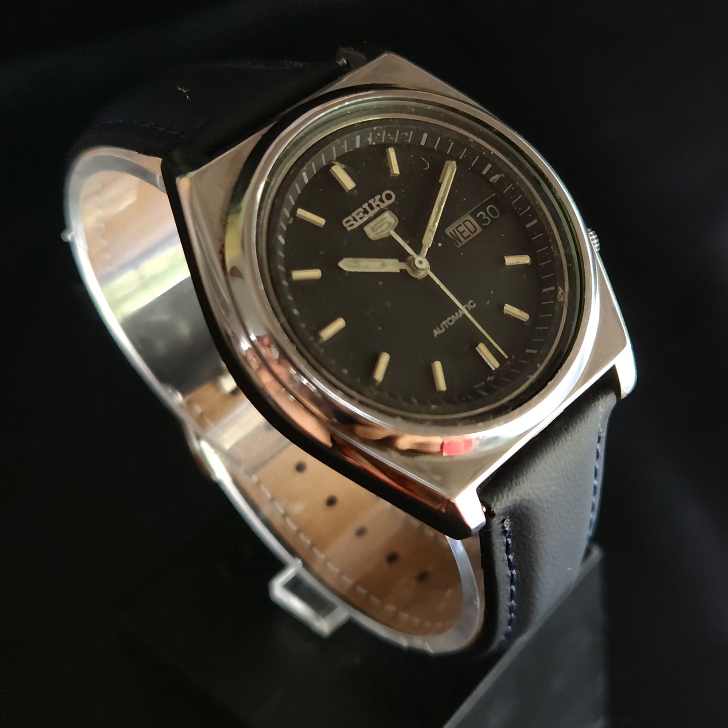 Vintage 1980 Original Seiko 5 Automatic 7009-876A Black Face 17 Jewels Day-Date Japanese Men's Wrist Watch OG5
