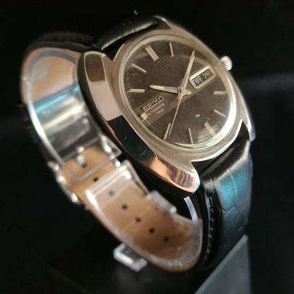 Vintage 1980 Original Seiko 5 Automatic 7006-7080 Black Face 19 Jewels Day-Date Japanese Men's Wrist Watch 0G6