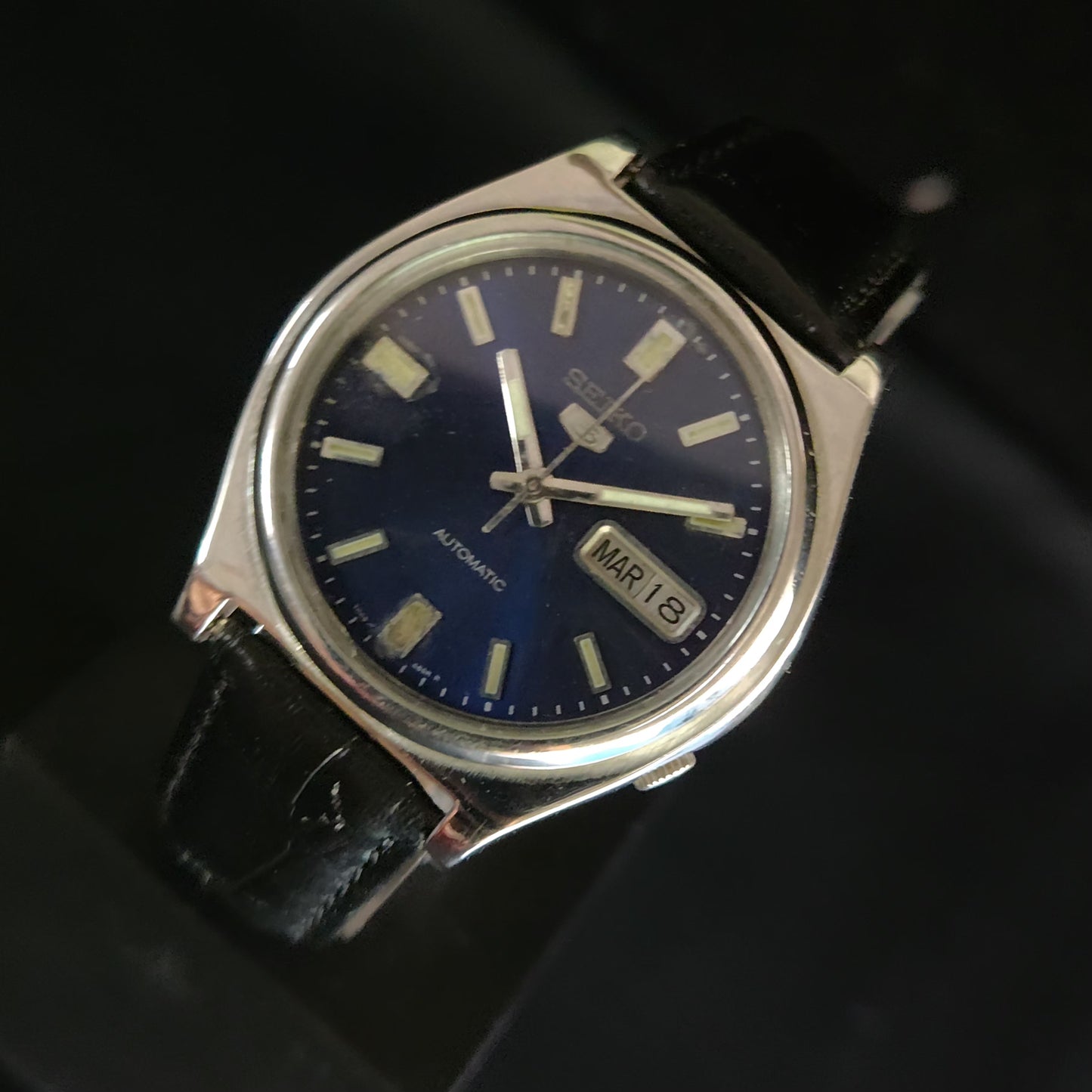 Vintage 1980 Original Seiko 5 Automatic 7009-3160 blue Face 17 Jewels Day-Date Japanese Men's Wrist Watch OG7