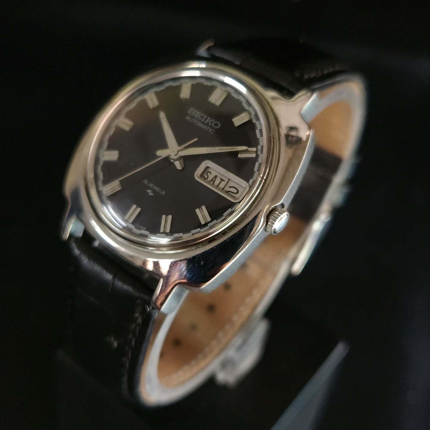 Vintage 1980 Original Seiko 5 Automatic 7005-7130 blue Face 19 Jewels Day-Date Japanese Men's Wrist Watch OG9