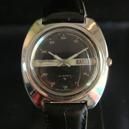 Vintage 1980 Original Seiko 5 Automatic 7006-7090 black face 19 Jewels Day-Date Japanese Men's Wrist Watch OG12