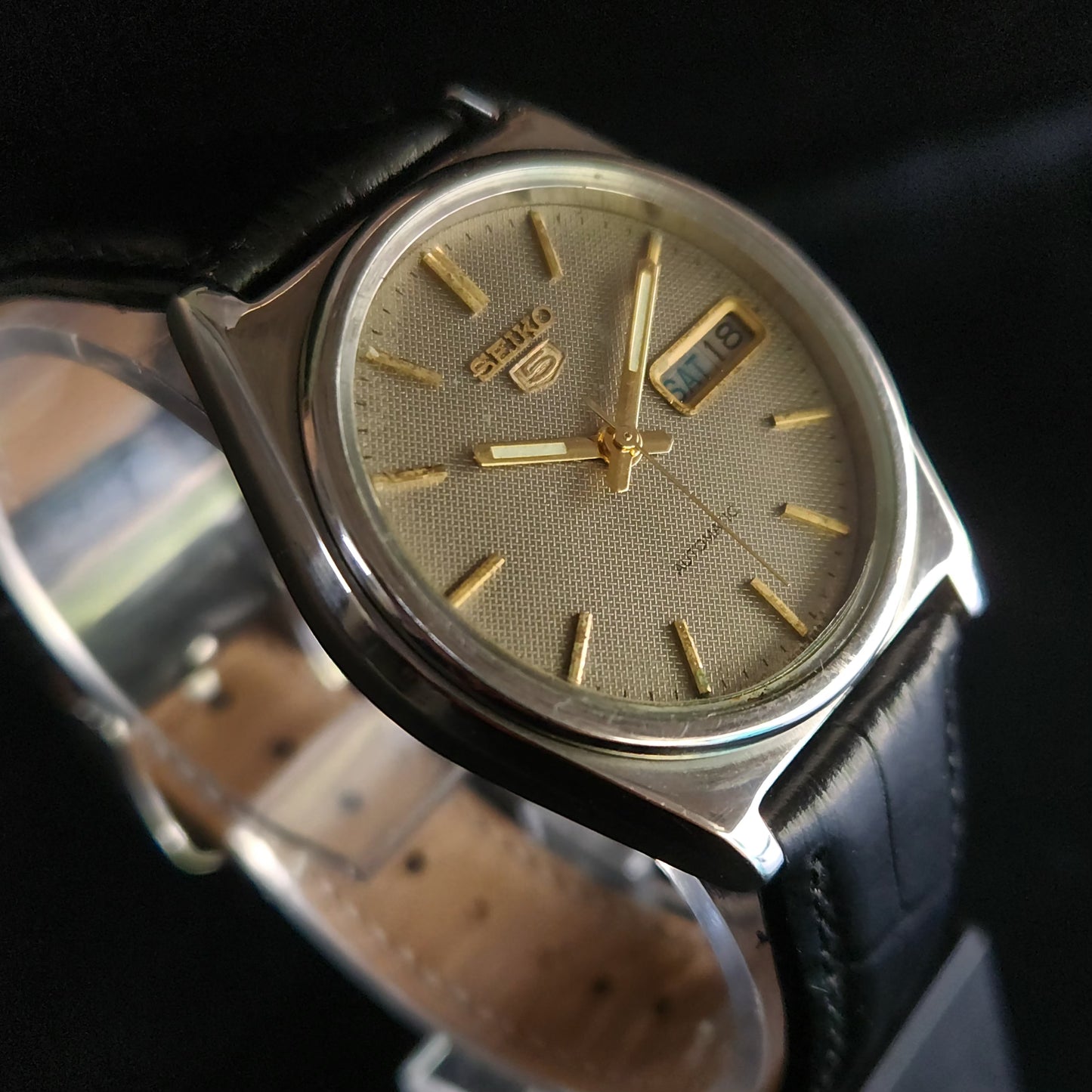 Vintage 1980 Original Seiko 5 Automatic 7009-6001 Grey face 17 Jewels Day-Date Japanese Men's Wrist Watch OG13