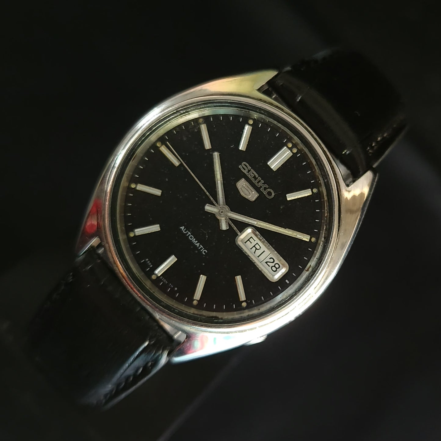 Vintage 1980 Original Seiko 5 Automatic 6349-8010 black face 21 Jewels Day-Date Japanese Men's Wrist Watch OG15