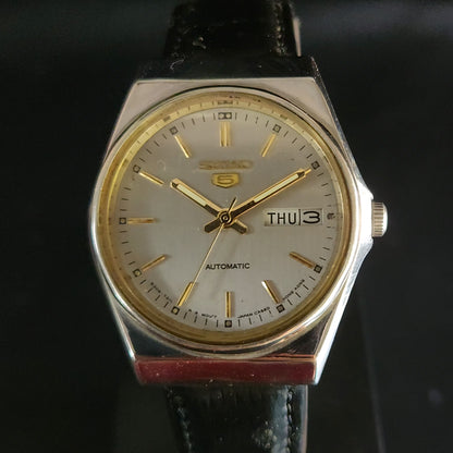 Vintage 1980 Original Seiko 5 Automatic 6309-7270 Grey face 17 Jewels Day-Date Japanese Men's Wrist Watch OG19