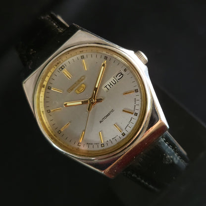 Vintage 1980 Original Seiko 5 Automatic 6309-7270 Grey face 17 Jewels Day-Date Japanese Men's Wrist Watch OG19
