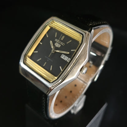 Vintage 1980 Original Seiko 5 Automatic 6309-8840 black face 17 Jewels Day-Date Japanese Men's Wrist Watch OG21