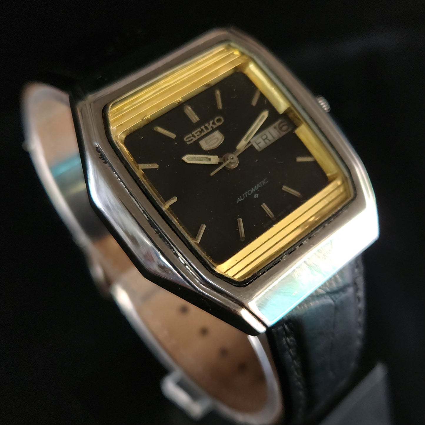 Vintage 1980 Original Seiko 5 Automatic 6309-8840 black face 17 Jewels Day-Date Japanese Men's Wrist Watch OG21