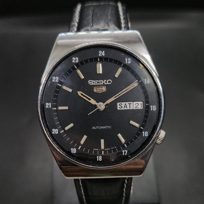 Vintage 1980 Original Seiko 5 Automatic 6309-6020 black face 17 Jewels Day-Date Japanese Men's Wrist Watch OG29