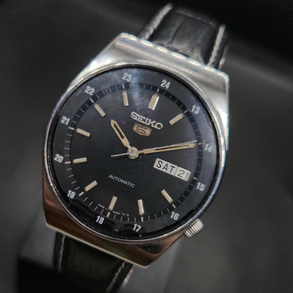 Vintage 1980 Original Seiko 5 Automatic 6309-6020 black face 17 Jewels Day-Date Japanese Men's Wrist Watch OG29