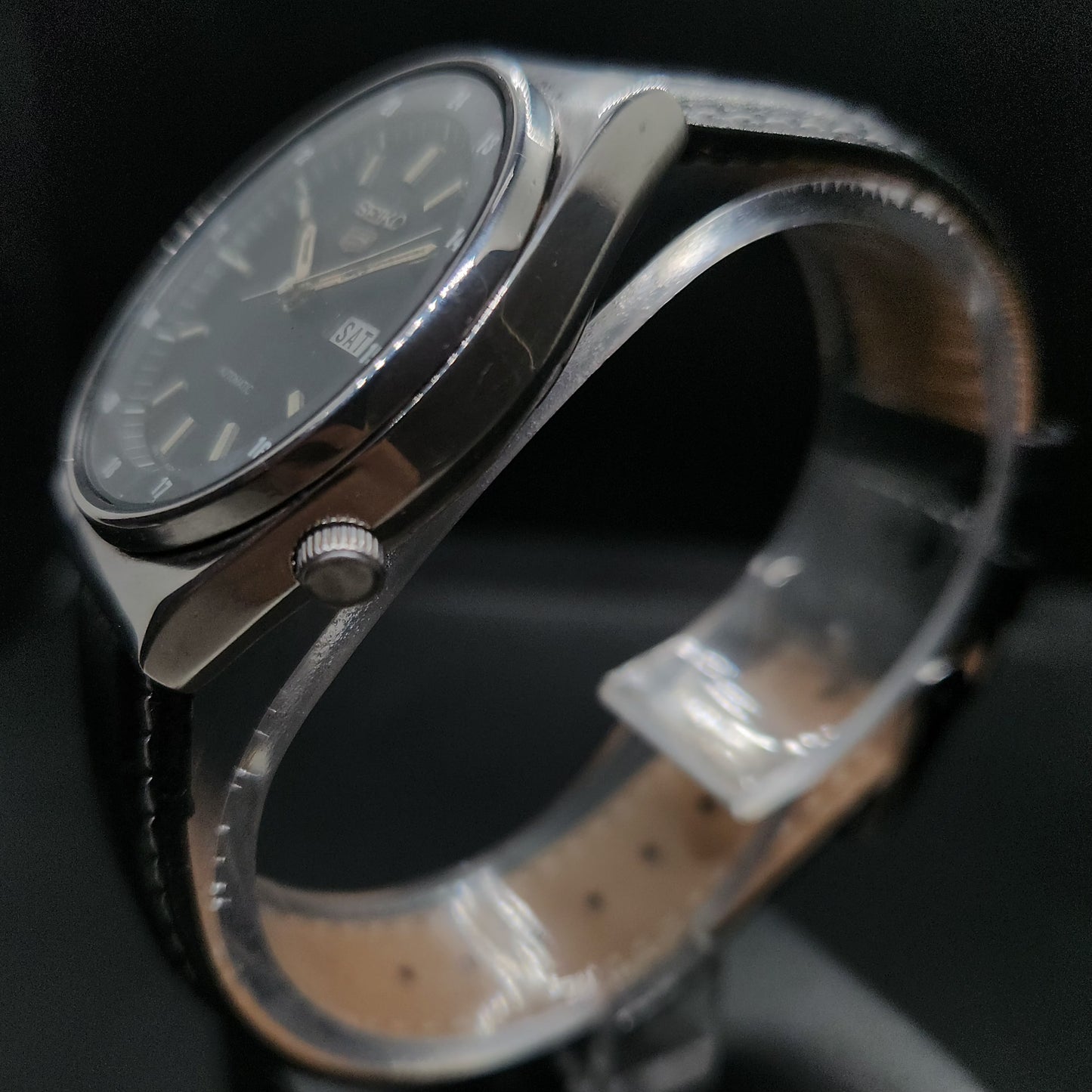 Vintage 1980 Original Seiko 5 Automatic 6309-6020 black face 17 Jewels Day-Date Japanese Men's Wrist Watch OG29