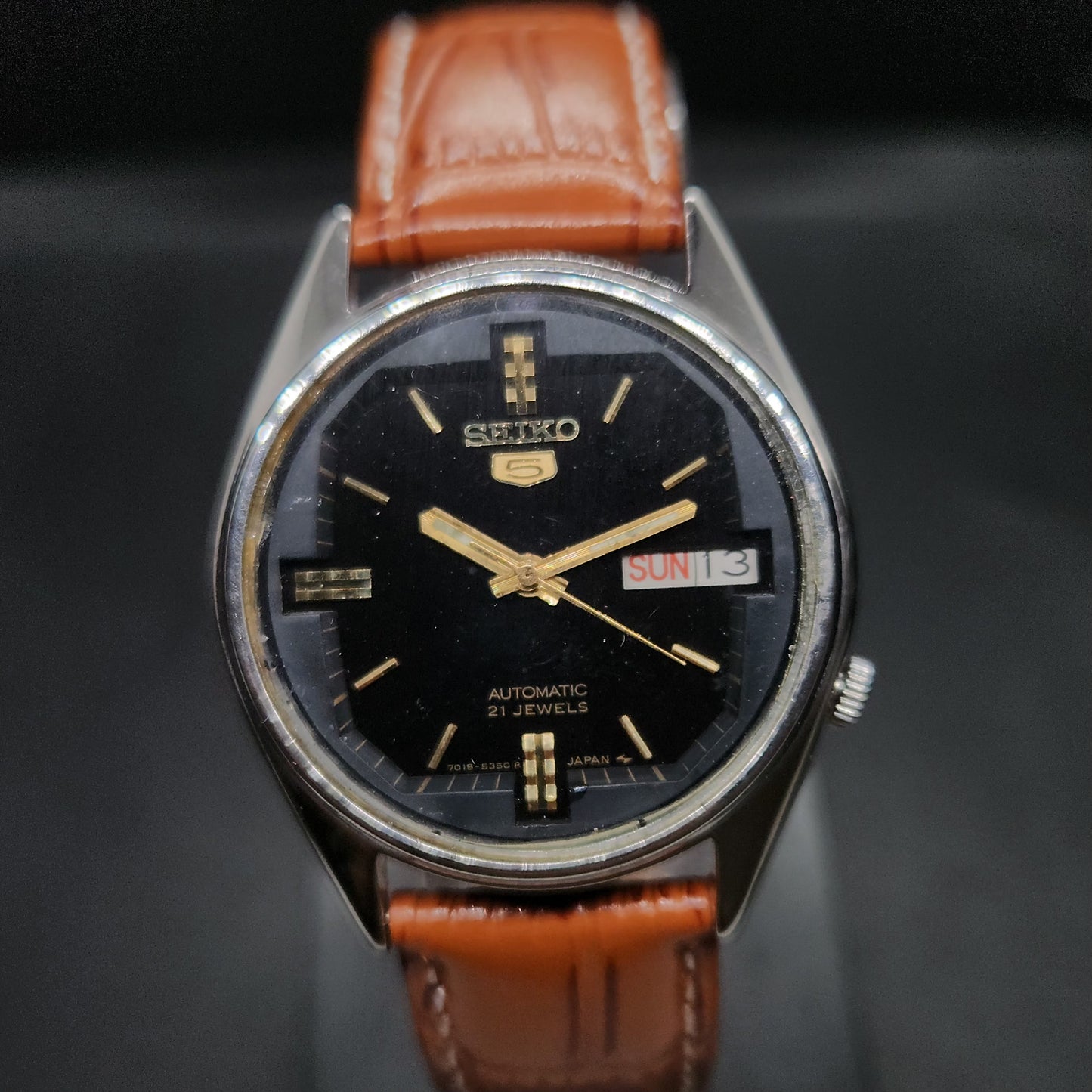 Vintage 1980 Original Seiko 5 Automatic 7009-876A black face 17 Jewels Day-Date Japanese Men's Wrist Watch OG33