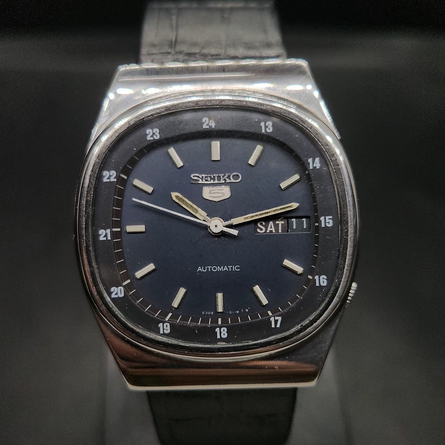 Vintage 1980 Original Seiko 5 Automatic 6319-5190 Blue face 21 Jewels Day-Date Japanese Men's Wrist Watch OG36
