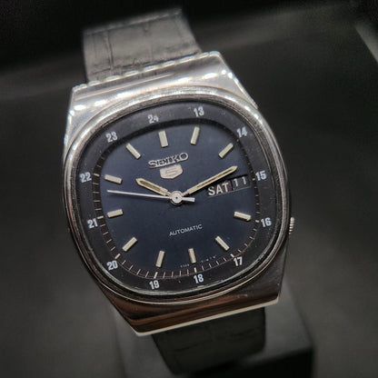 Vintage 1980 Original Seiko 5 Automatic 6319-5190 Blue face 21 Jewels Day-Date Japanese Men's Wrist Watch OG36
