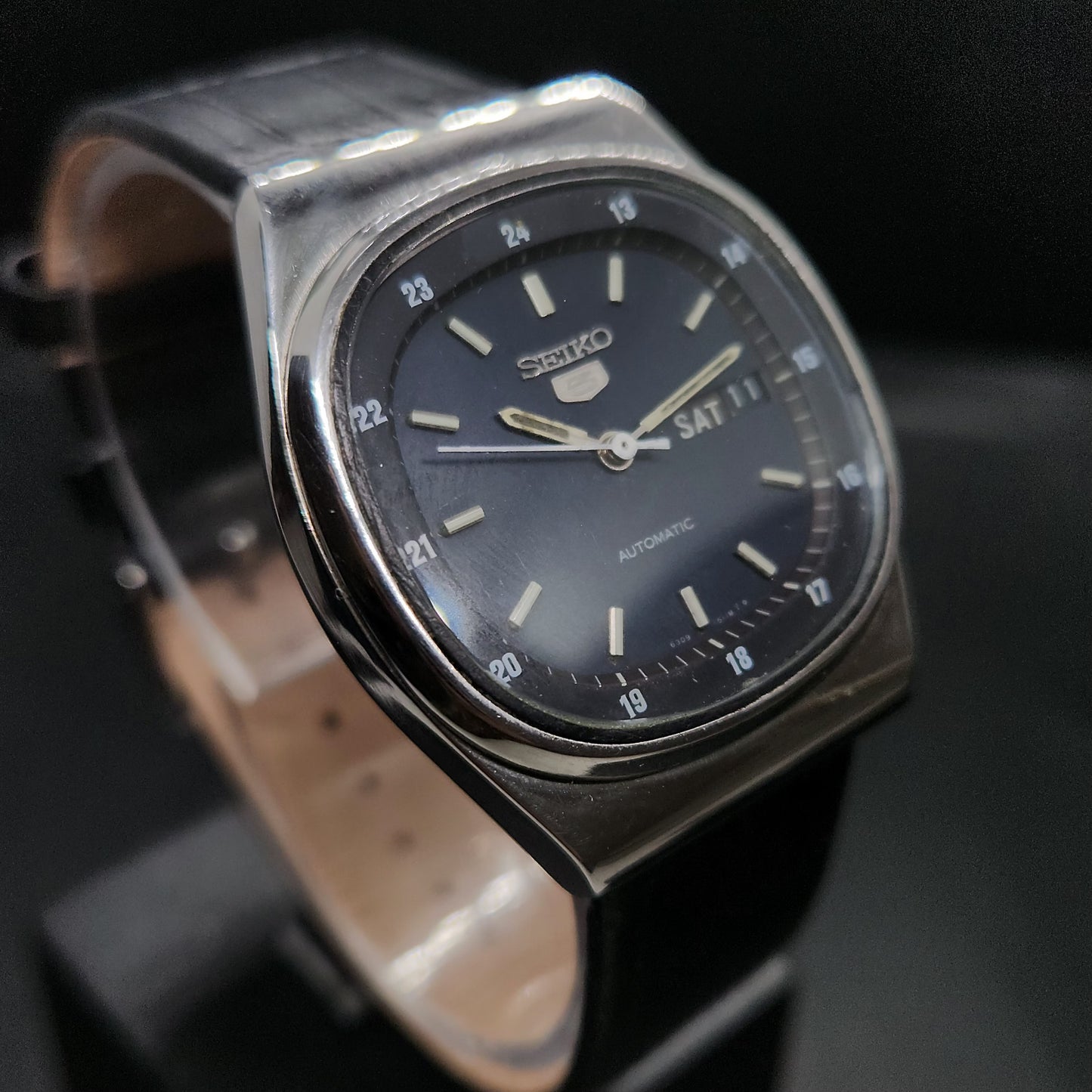 Vintage 1980 Original Seiko 5 Automatic 6319-5190 Blue face 21 Jewels Day-Date Japanese Men's Wrist Watch OG36