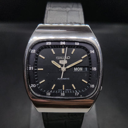Vintage 1980 Original Seiko 5 Automatic 6309-523A black face 17 Jewels Day-Date Japanese Men's Wrist Watch OG37