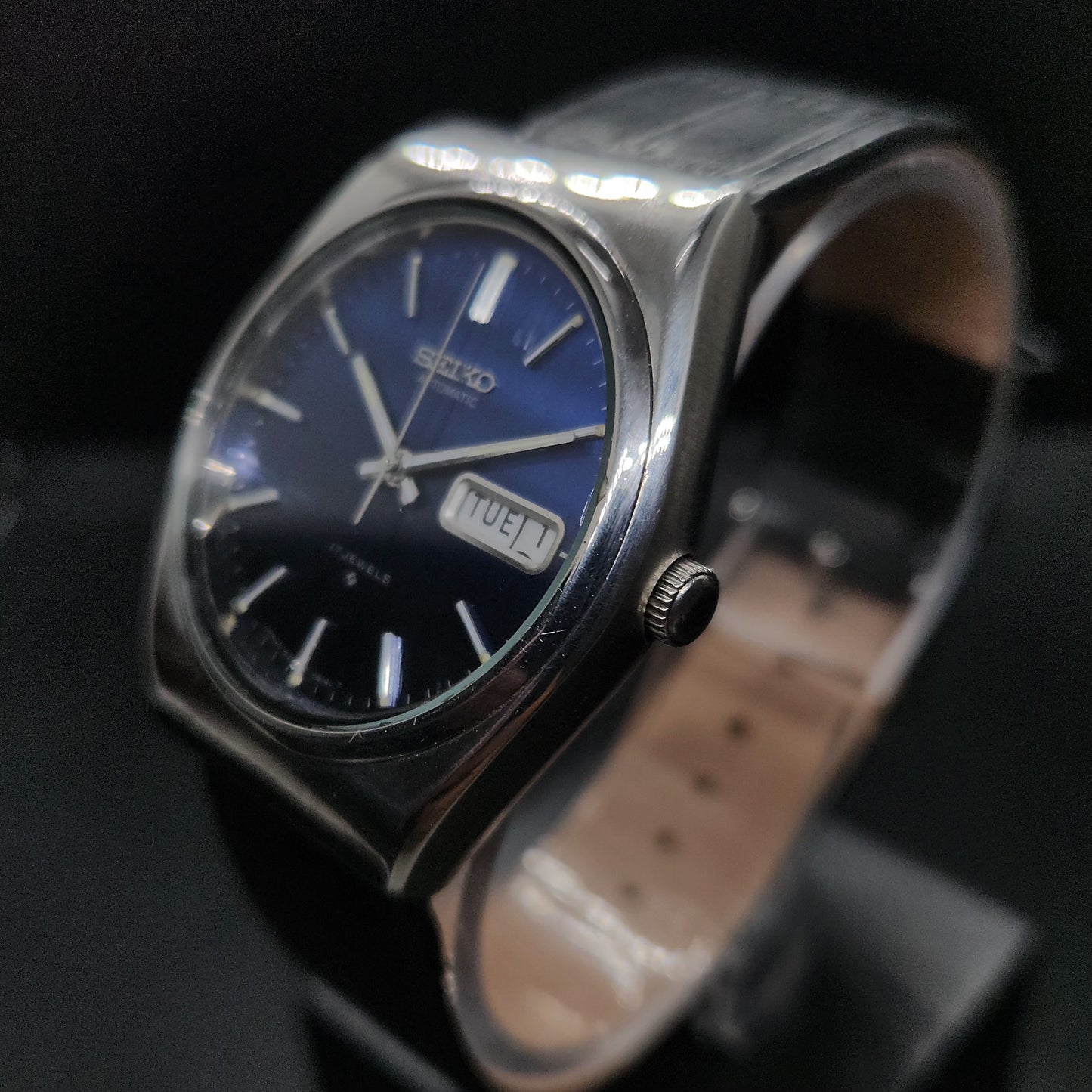 Vintage 1980 Original Seiko 5 Automatic 6309-8120 blue face 17 Jewels Day-Date Japanese Men's Wrist Watch OG38