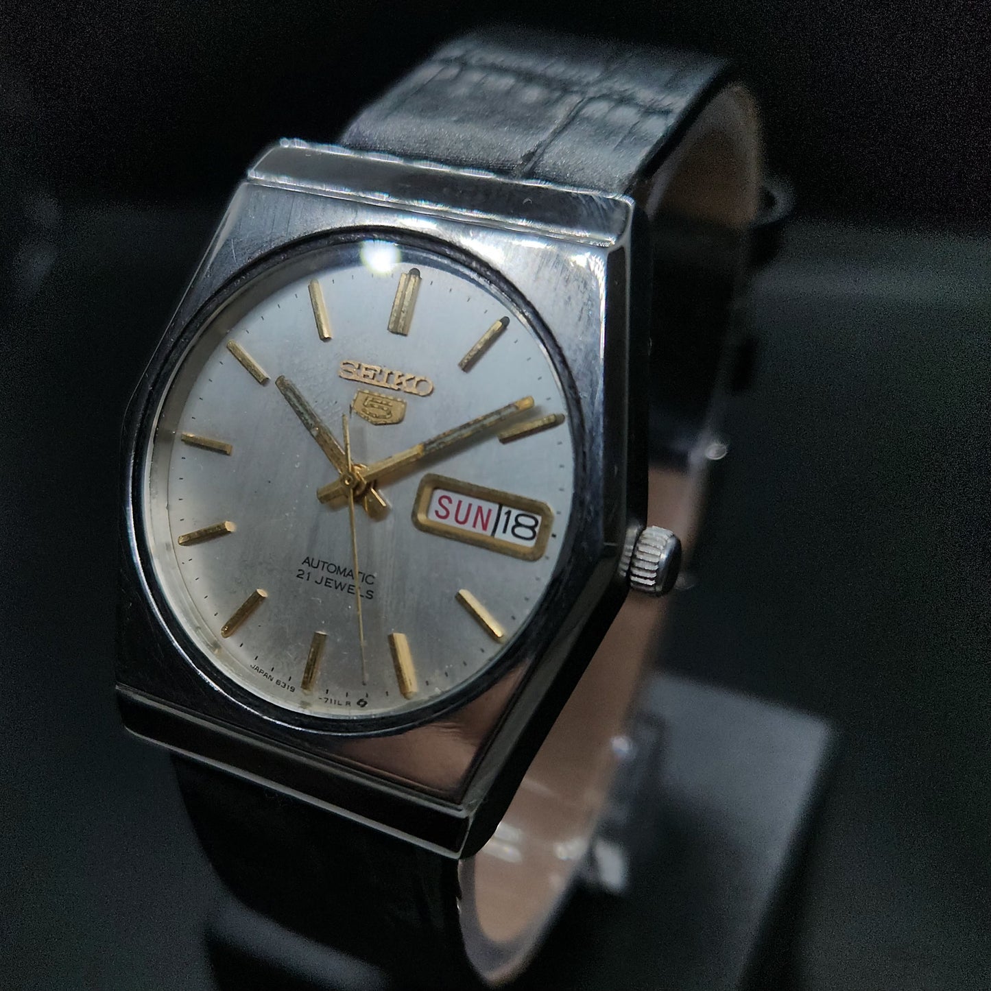 Vintage 1980 Original Seiko 5 Automatic 6319-7080 silver face 21 Jewels Day-Date Japanese Men's Wrist Watch OG39